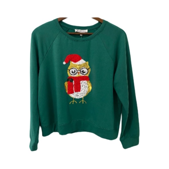 Workshop Republic Sequin Owl Christmas Holiday Sweatshirt NWT Size S - Picture 1 of 6